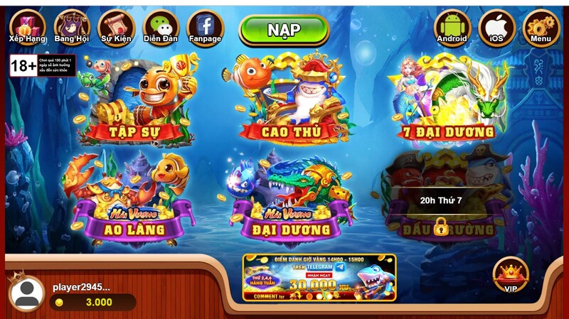 Các sảnh chơi chính trong game bắn cá săn thưởng